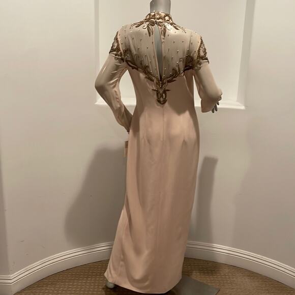 Bella Diosa Collection Vintage 90'S Maxi Dress Beige Beaded Sheer Accent Size 12 - Picture 15 of 16